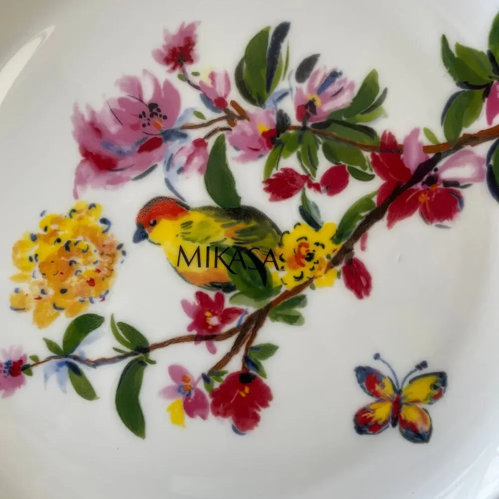 Mikasa BUTTERFLY GARDEN Porcelain Salad Plate 9.25in Set of 4 Spring Floral NEW